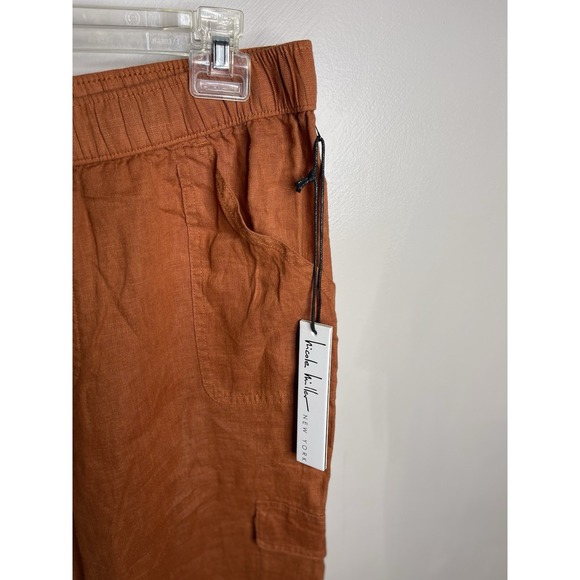 NWT Nicole Miller Rust 100% Linen Lyocell Cargo High Waist Pants Women's Sz L - Picture 5 of 7